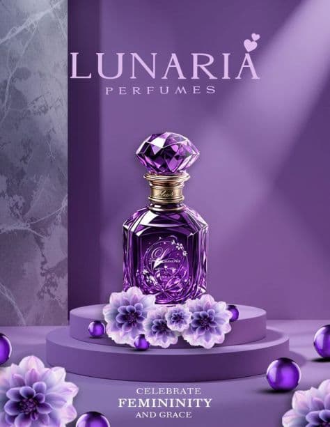 Faceted crystal perfume decanter bottle resting on an elegant stone podium with soft botanical light reflections.