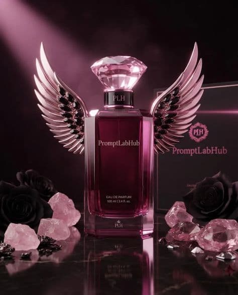 Ornate Gothic-Glam Luxury Perfume illuminated by atmospheric backlighting in a professionally composed commercial setting.