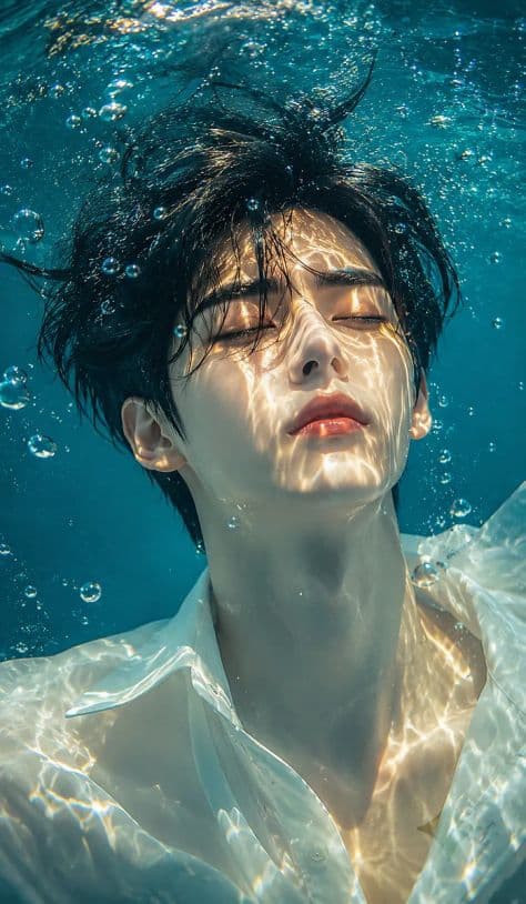 Portrait Underwater Dreamy Natural illuminated by studio lighting in a professionally composed commercial setting.