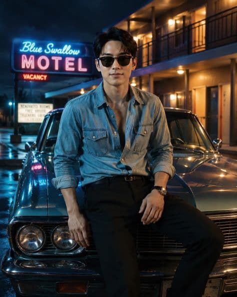 Portrait Moonlit illuminated by vibrant neon glow in a professionally composed commercial setting.