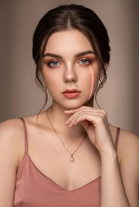 Editorial Fashion Subject illuminated by studio lighting in a professionally composed commercial setting.