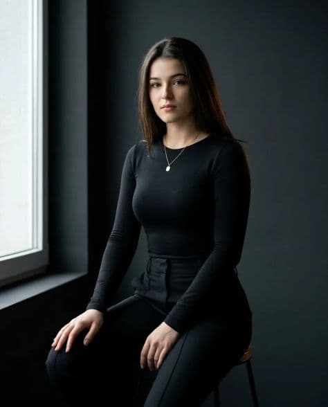 Premium Fashion Editorial Portrait illuminated by studio lighting in a professionally composed commercial setting.
