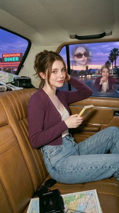 Visually Captivating 1980s Backseat illuminated by golden hour sunlight in a professionally composed commercial setting.