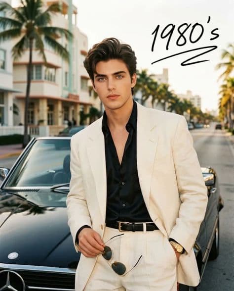 1980s Luxury Editorial Portrait illuminated by studio lighting in a professionally composed commercial setting.