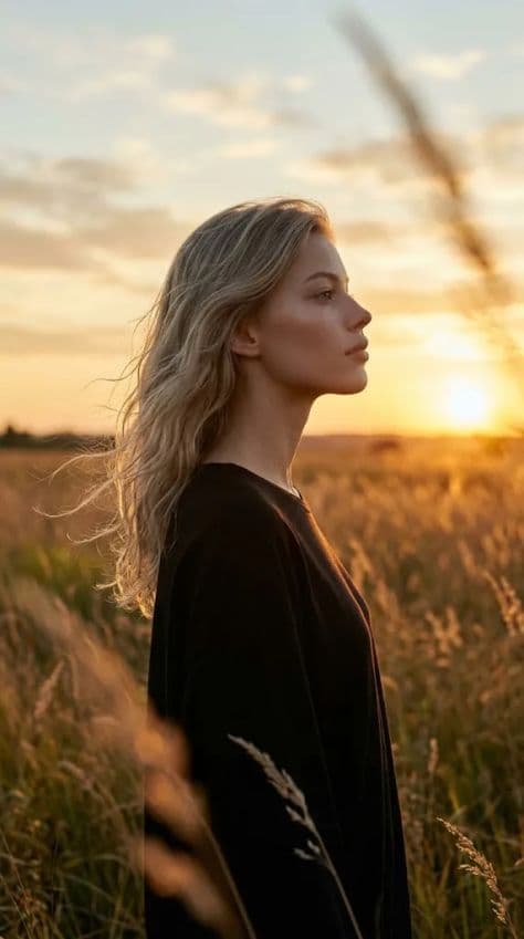 Portrait Rim Light Peaceful illuminated by golden hour sunlight in a professionally composed commercial setting.