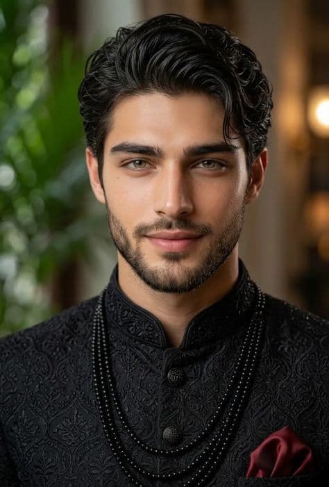 South Asian Groom In Embroidered illuminated by studio lighting in a professionally composed commercial setting.