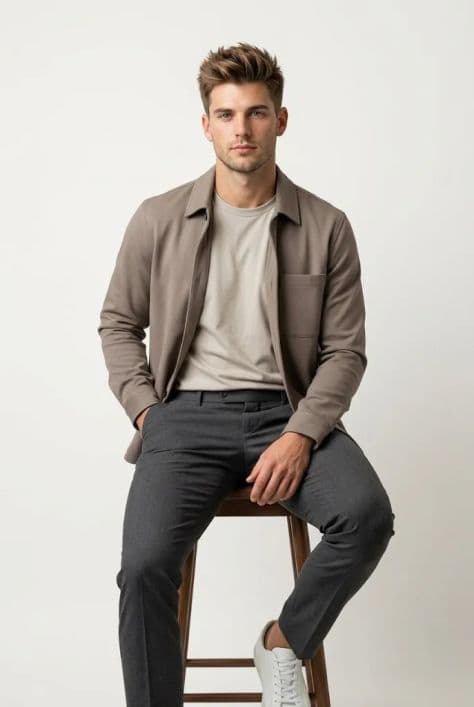 Studio portrait of a confident man in his early thirties with sculpted studio lighting