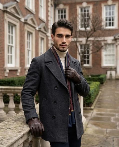 A refined editorial portrait of a poised man in cinematic studio setting under cinematic lighting.
