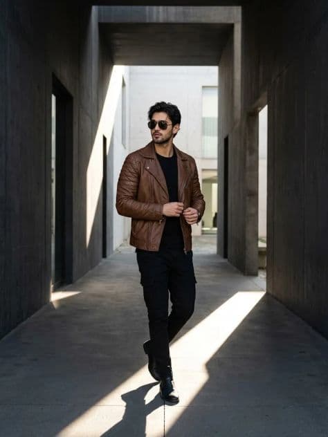 A full-body fashion model in a flowing ivory trench coat standing between towering marble columns.
