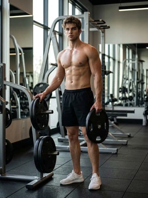 An athlete in performance activewear taking a focused pause inside a sleek minimalist gym.