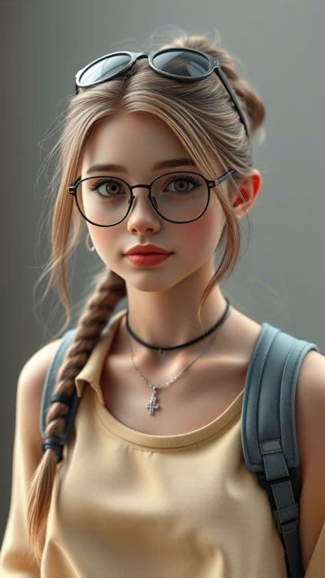 Stylized 3D anime character with expressive eyes and realistic skin shaders in a digital studio render.