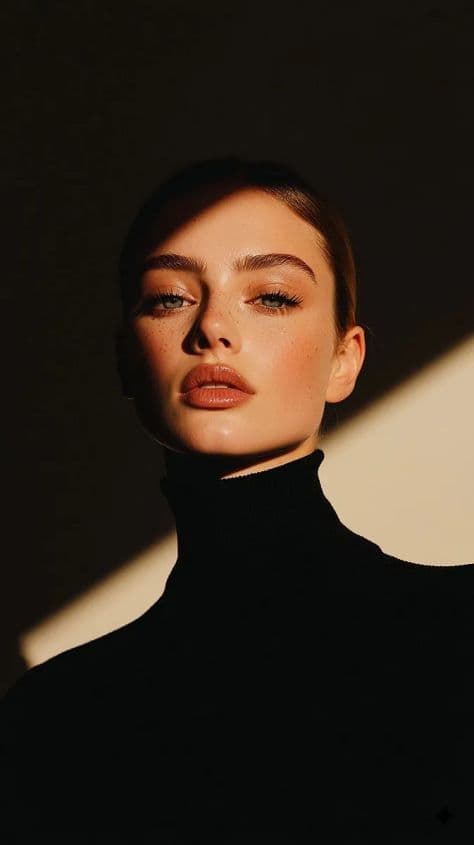 Editorial Portrait Golden Hour Dark illuminated by studio lighting in a professionally composed commercial setting.