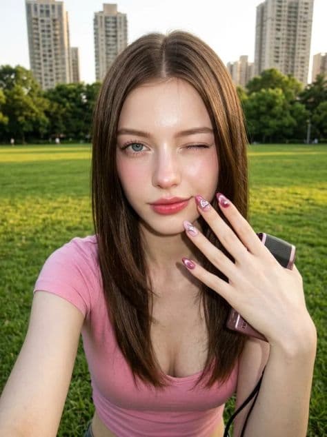 Portrait Of A Young Woman (Face: illuminated by golden hour sunlight in a professionally composed commercial setting.