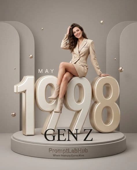 Miniature 3D collectible figurine of a stylish woman resting on giant glossy 1998 numerals
