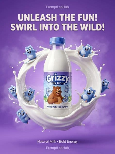 A chilled glass bottle of milk drink surrounded by dynamic splashing swirls of white cream on a clean backdrop.