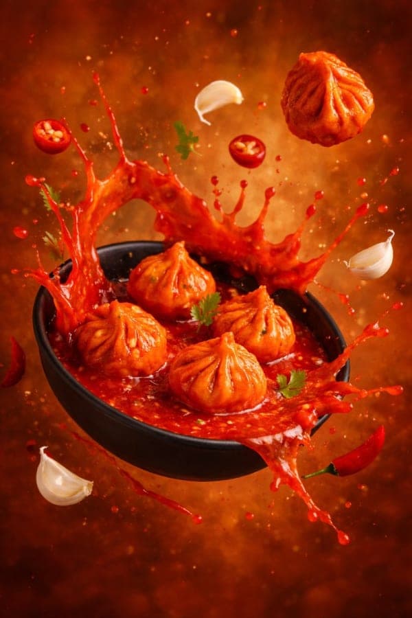 Hyper-realistic commercial food photography series showing floating tortilla wraps with sauce splash, flying potato chips, and steaming beef noodle soup in cinematic studio lighting.