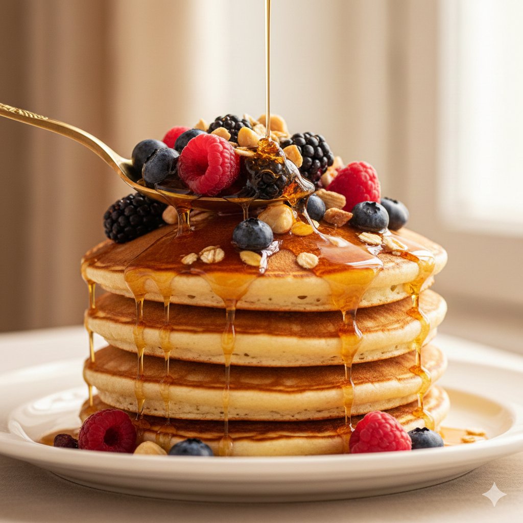 Luxury Maple Syrup Pancake Stack – Ultra-Cinematic Premium Food Commercial Photography