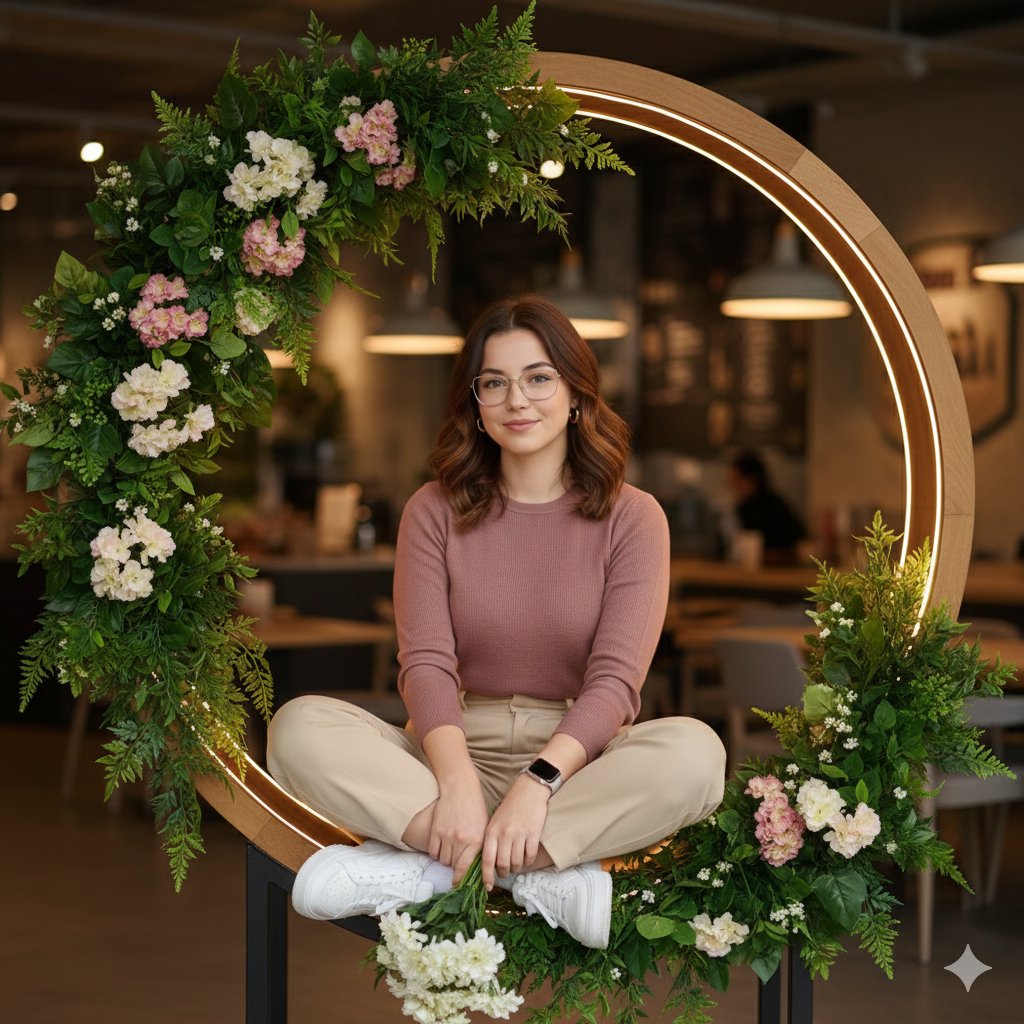 Ultra-Realistic Café Lifestyle Portrait Inside Circular LED Frame