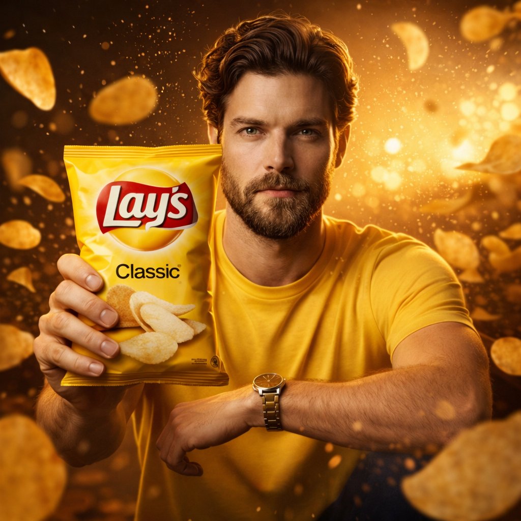 Cinematic Lay’s Chips Commercial Advertising Portrait with Flavor-Themed Motion Effects
