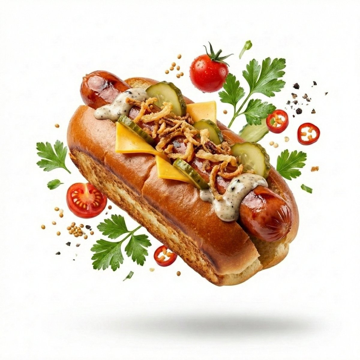 Minimalist Floating Gourmet Food Commercial Photography with Luxury Studio Lighting