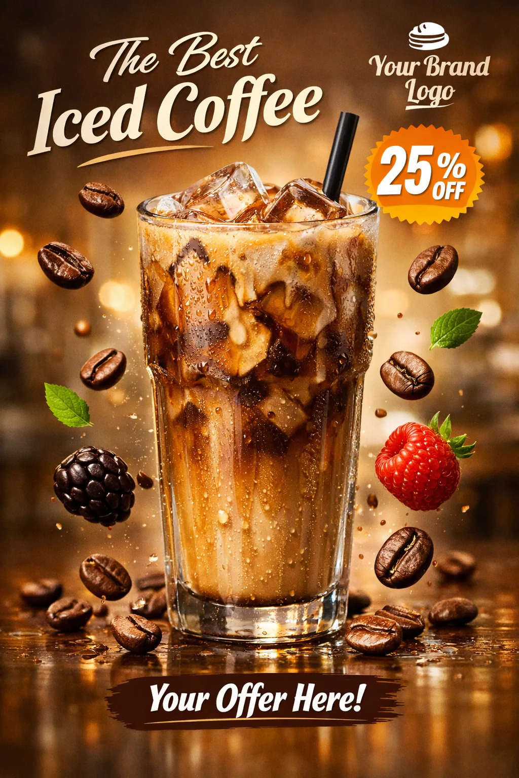 Hyper-Realistic Iced Coffee Social Media Advertising Poster