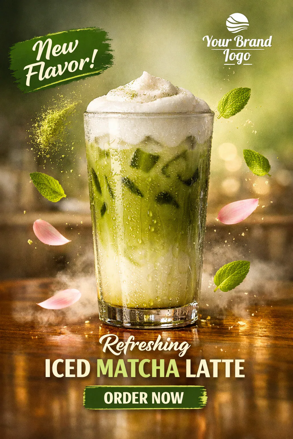 Ultra-Realistic Iced Matcha Latte Social Media Advertising Poster