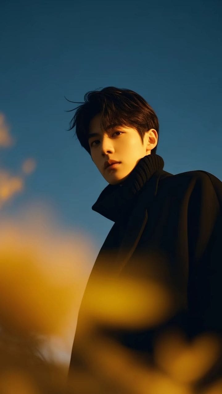 Cinematic East Asian Male Portrait with Golden-Hour Split Lighting