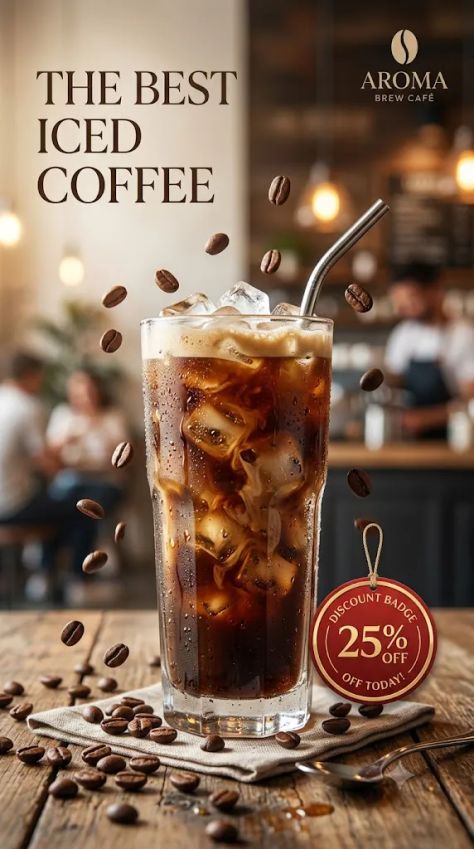 Hyper-Realistic Iced Coffee Social Media Advertising Poster