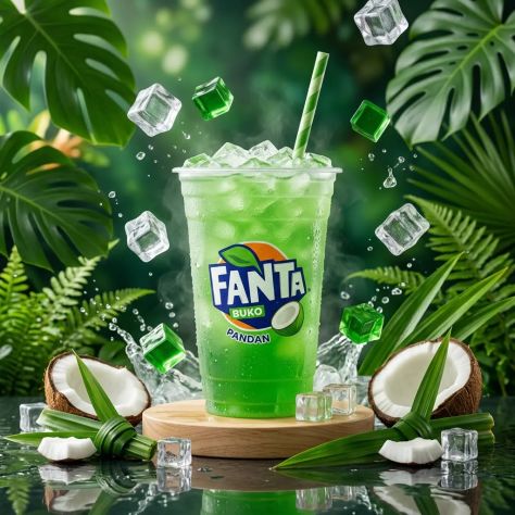 Ultra Realistic Tropical Fanta Buko Pandan Beverage Commercial Product Photography