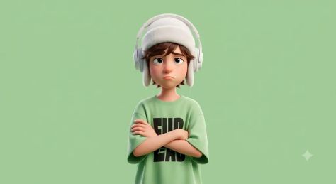 Pixar-Style 3D Character Portrait with Sad Expression and Minimal Pastel Background