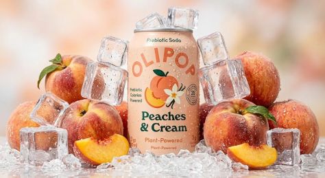 OLIPOP Peaches & Cream Luxury Soda Product Ad