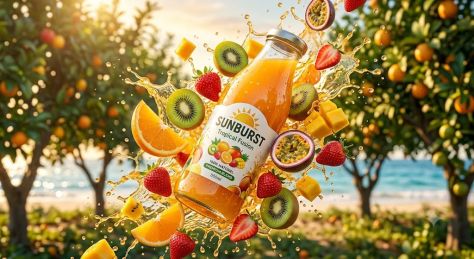 Cinematic Fruit Explosion Beverage Ad – Hyper-Realistic Premium Juice Commercial Photography