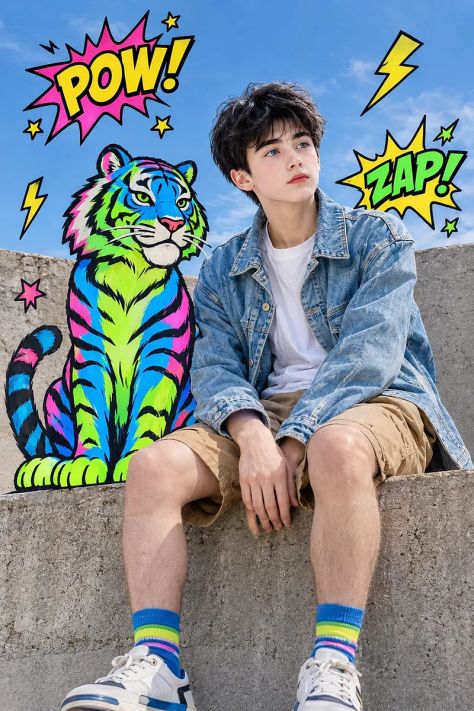 Vibrant Portrait Neon Energetic Low Angle