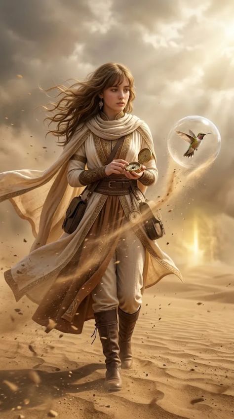 Photorealistic Portrait Desert Dramatic Golden Hour