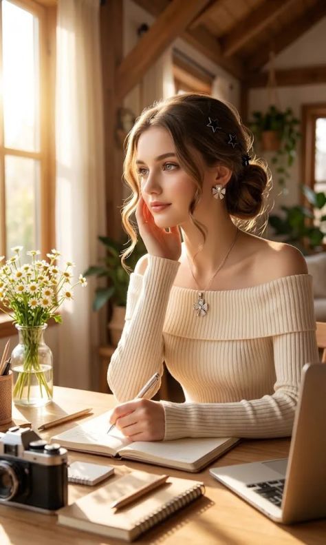Photorealistic Portrait Interior Peaceful Natural